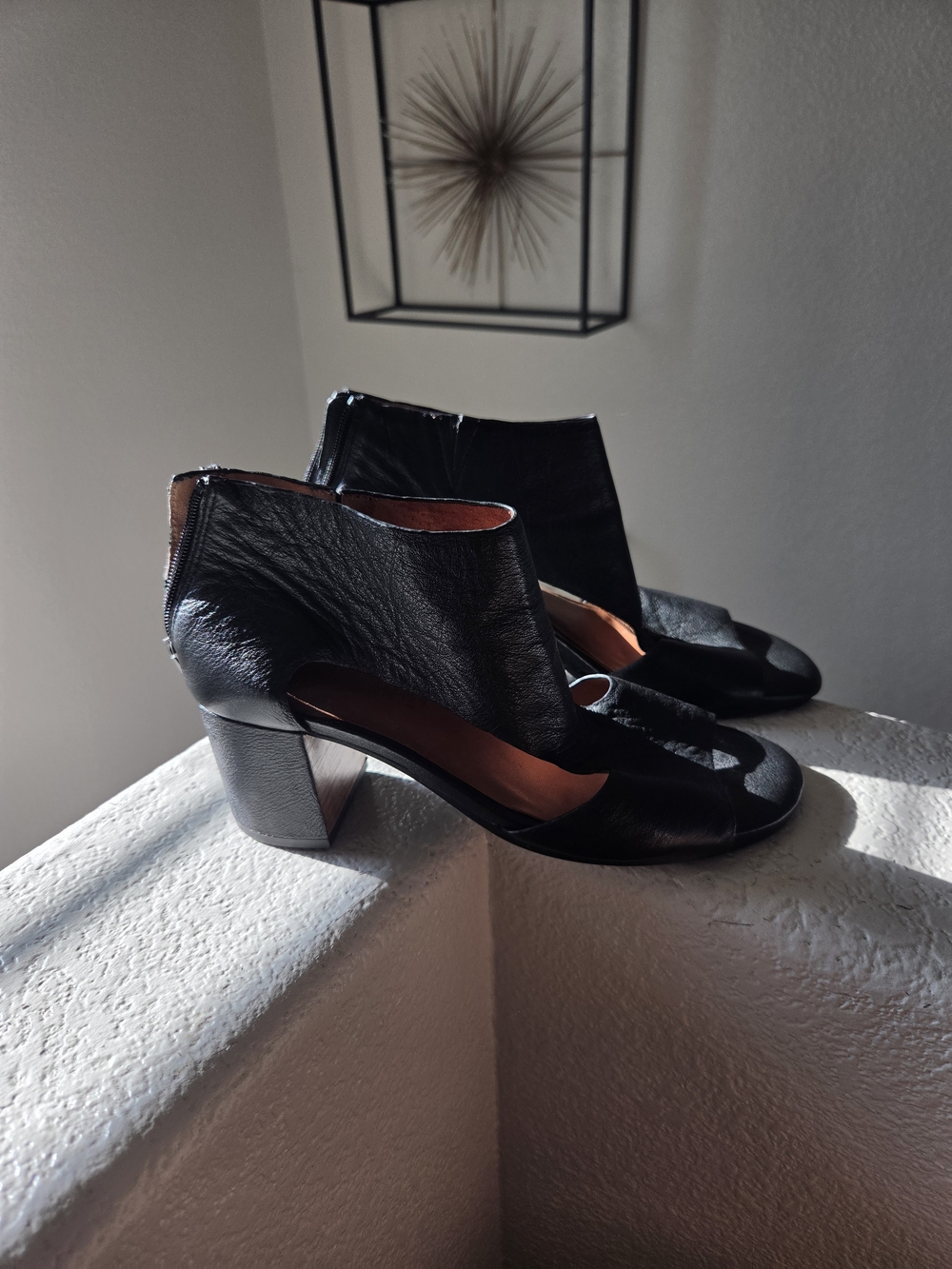 gentle souls Black Leather Cutout Block Heel Shoes